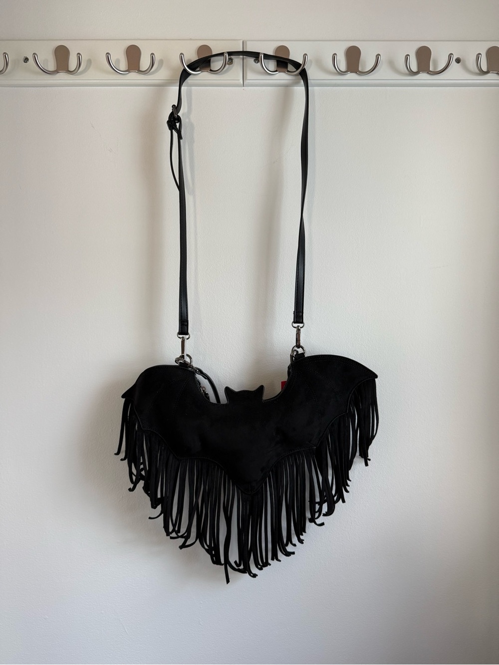 Betsey Johnson Black Fringe Bat Crossbody